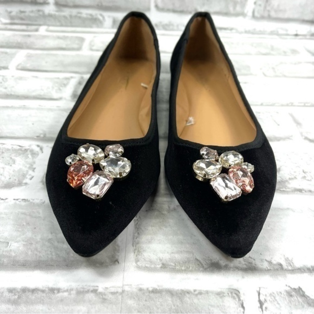 Banana Republic Black Velvet Jeweled Pointed Toe Flats Women’s Size 8 - Picture 10 of 12